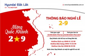 HYUNDAI ĐẮK LẮK THÔNG BÁO NGHỈ LỄ 2/9